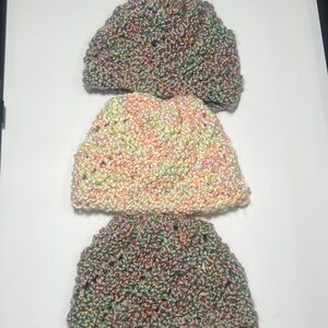 Colorful Knitted Kids Beanie Trio